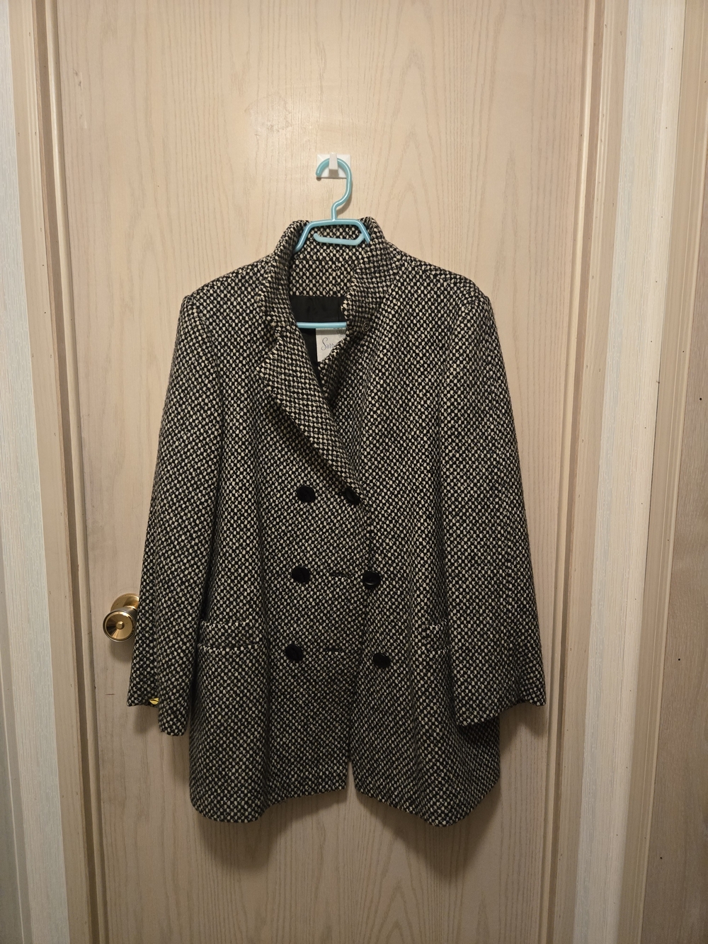 Classic Black and White Herringbone Double-Breasted Women's Coat-Surrey Classics
